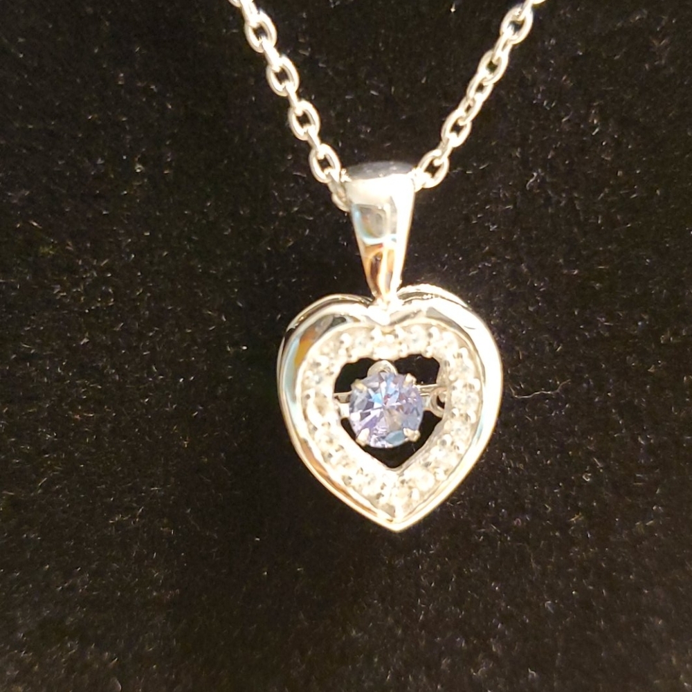 Dancing Tanzanite Zircon Sterling Silver Heart Pendant Necklace NWT 20
